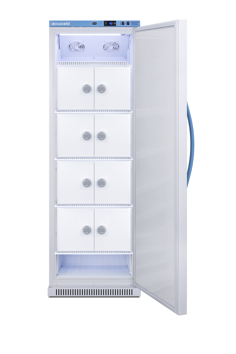 Performance series Med-Lab 15 cu.ft. upright all-refrigerator with 8 interior locking compartments, antimicrobial silver-ion handle, and hospital grade cord with 'green dot' cord